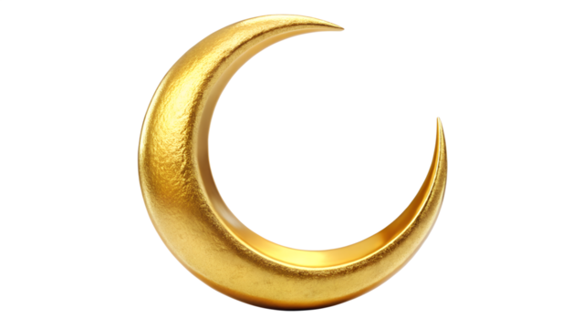 Golden crescent moon isolated on transparent background, a symbol of islamic faith and culture, representing the start of ramadan and eid celebrations