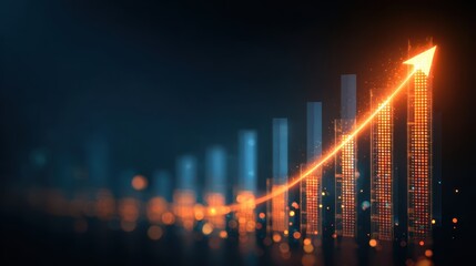 Fototapeta premium Growing bar graph with arrow pointing up representing business success and financial growth concept