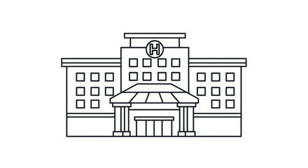 Modern Hospital Building Facade with Entrance Canopy and H Symbol.