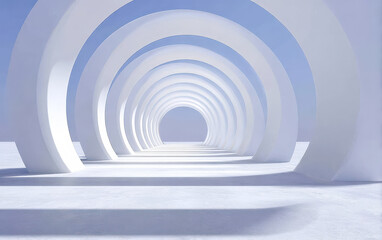 Obraz premium Abstract white circular tunnel with symmetrical geometric patterns