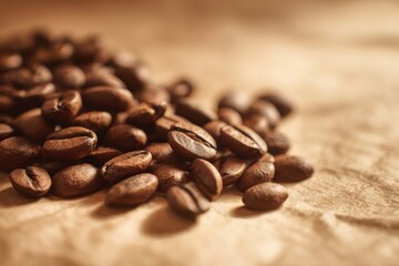Coffee beans spread out on a surface with natural light