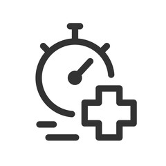Fast healing effect icon. Linear vector illustration eps10. First medical aid. Simple symbols. Quick treatment concept. Stopwatch with cross.