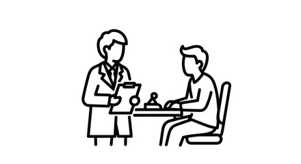 Doctor consulting with patient at desk medical examination.