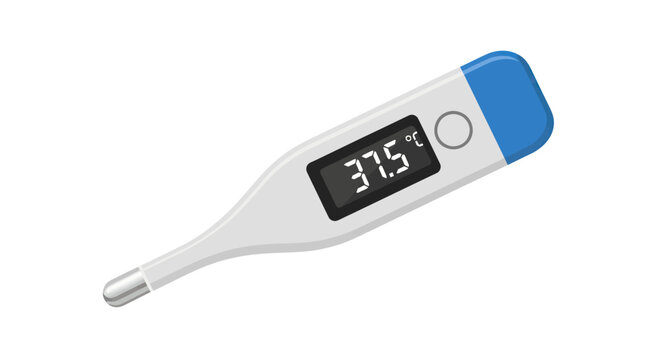 Digital Thermometer Displaying a Fever Temperature of 375 Degrees Celsius.