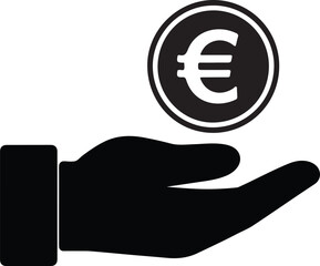 euro coin in hand,black euro coin with hand