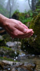 Hands cupped, water cascading
