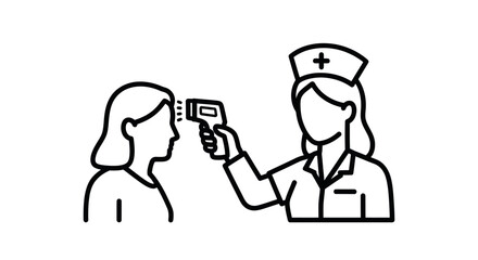 Nurse Taking Temperature of Patient with Infrared Thermometer.
