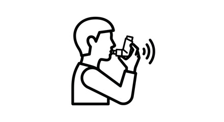 Outline Illustration of Person Using Inhaler for Asthma Relief.