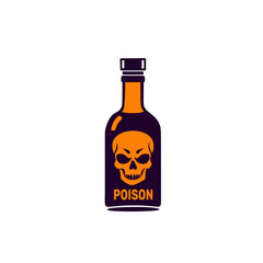 Stylized poison bottle with skull and "POISON" label for Halloween concept on transparent background