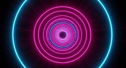 Abstract Neon Tunnel Geometric Pattern with Pink and Blue Light on a Dark Background