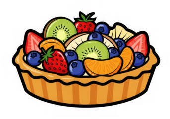 Delicious fruit tart with fresh berries and kiwi isolated on transparent background