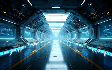 Obraz premium Futuristic Sci - Fi Spaceship Corridor with High - Tech Elements