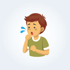 A character illustration of a boy coughing with a green shirt