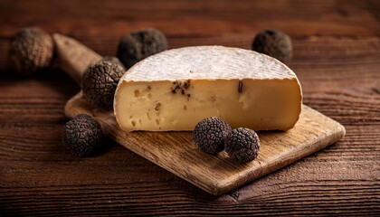 Delicious Cheese With Truffles On A Rustic Wooden Surface Perfect For Gourmet Dishes And Culinary Delights