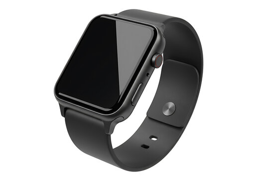 Sleek and modern black smartwatch with a blank display, showcasing contemporary wearable technology on a clean white background, perfect for digital lifestyle concepts