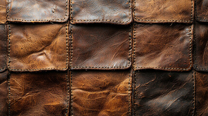 Leather patchwork texture with rich brown colors showcasing craf