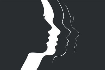 Obraz premium Minimalist silhouette illustration of three women's profiles showcasing beauty and diversity.