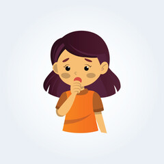 A character illustration of a girl coughing with her arm over her mouth