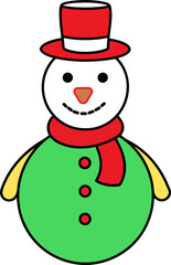 Cartoon Snowman Wearing Red Hat and Scarf with Green Body on White Background winter christmas