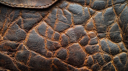 Detailed close-up of aged brown leather showcasing unique textur