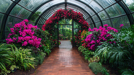 Stunning display of colorful flowers in a greenhouse filled with