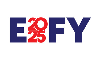 Modern 2025 logo design with bold black text above a red block featuring mirrored white “EOFY 2025” typography. Clean style, sharp lines, and strong contrast create a striking visual.