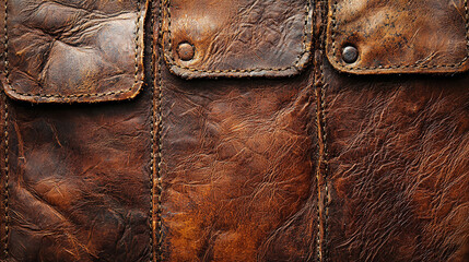 Leather texture with pockets reveals wear and character from yea