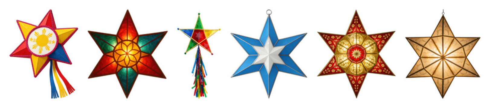 Parol Christmas lantern set including traditional, capiz, multicolored, and modern designs isolated. Festive holiday decor collection.