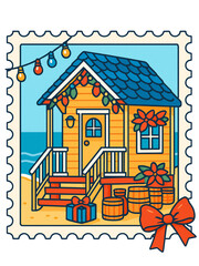 Fototapeta premium Beach House Decorated for Christmas Tropical Holiday