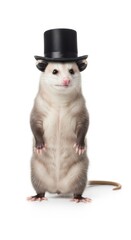 Naklejka premium opossum wearing a top hat, formal attire, on a solid white background