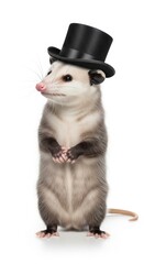 Obraz premium opossum wearing a top hat, formal attire, on a solid white background