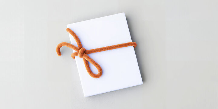 White Rectangular Object Tied with Orange Rope on Gray Surface rectangle