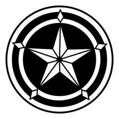 Fototapeta premium Star Shield Icon Vector Illustration in Black Outline Style with Transparent Background, Minimalist Emblem of Protection, Security Badge, and Defense Symbol