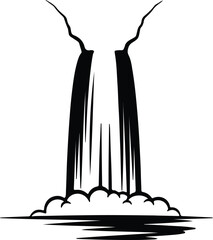 Vector Waterfall cascading down rock formation silhouette Illustrator