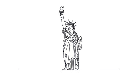 Iconic Statue of Liberty in a Minimalist Line Art Style.