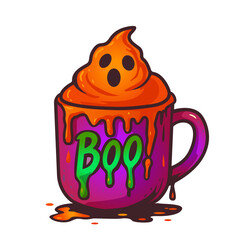 A cup with a magical drink or potion with a ghost face and the inscription 