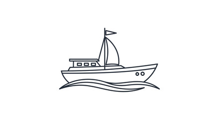 Simple Line Drawing of a Sailing Vessel on Water. © Ika