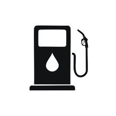 Black Silhouette Gas Pump Icon with Fuel Drop gasoline