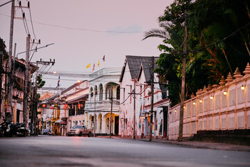 Old Town Street with Colorful Building Façades and Evening Lighting