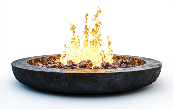 Flames leaping from a fire pit captured in close up detail showing glowing embers rising heat and the lifelike qualities of natural burning fire isolated on white background PNG