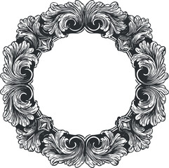 An elegant ornate circular frame with intricate detailing suitable for various design purposes.