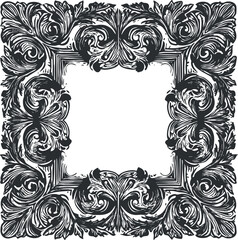 Ornate vintage frame design featuring intricate floral patterns in black and white.