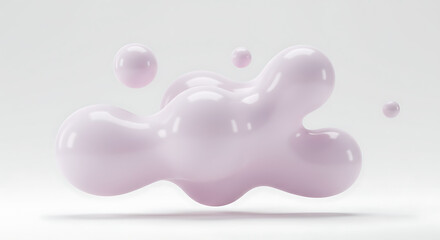 Abstract Fluid Shapes with Droplets in Soft Pastel Pink, Minimalist 3D Render