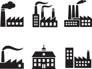 Obraz premium Industrial building and factory icon set, factory icon, Industrial factory buildings vector icon, industrial factory icon, industrial facility or building vector illustration