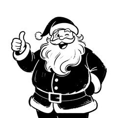 Happy Santa Claus with a big beard, drawn in black and white style, on a white background, concept of holiday cheer and Christmas joy
