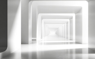 Abstract white geometric corridor with infinite perspective