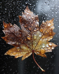 Fototapeta premium A leaf with raindrops on it