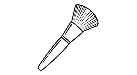 Simple black and white line art illustration of a cosmetic makeup brush with fanned bristles.