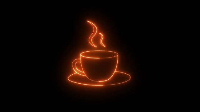 glowing neon tea cup icon animation on black background. Modern tea cup icon. user for, coffee, tea, hot drink, mug, beverage. 