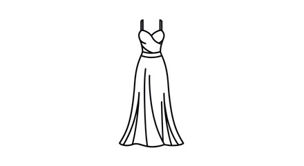 Elegant Long Dress with Spaghetti Straps and Waistband Fashion Illustration.